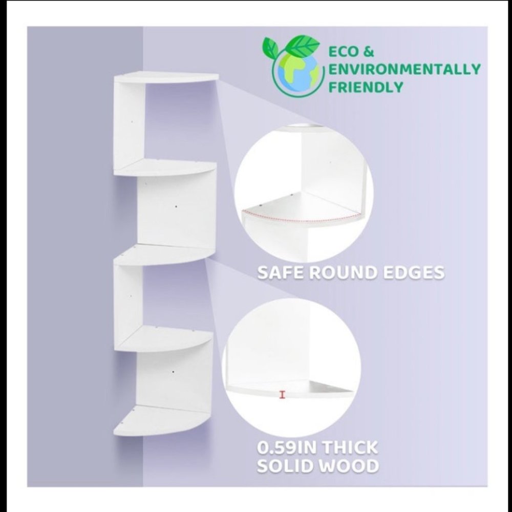 5 Tier Wall Mount Corner Shelves White Finish - Picture 2 of 4